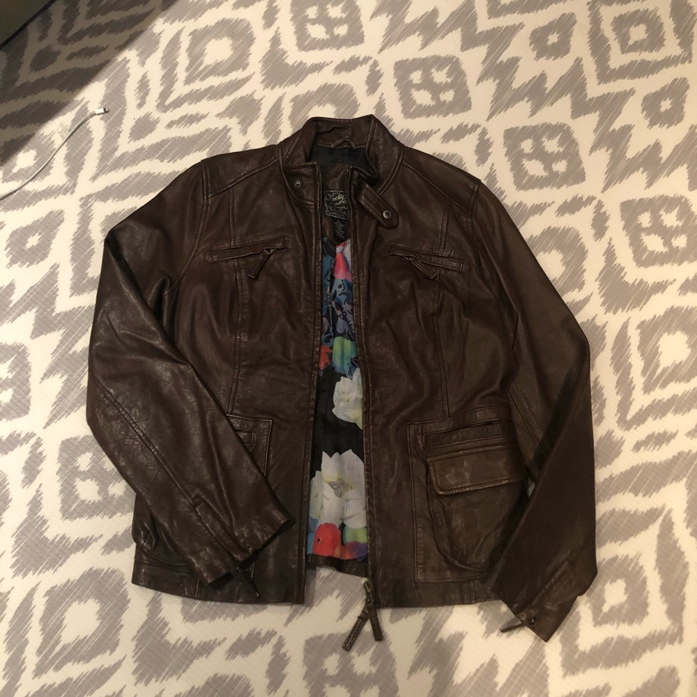 Lucky brand brown leather jacket